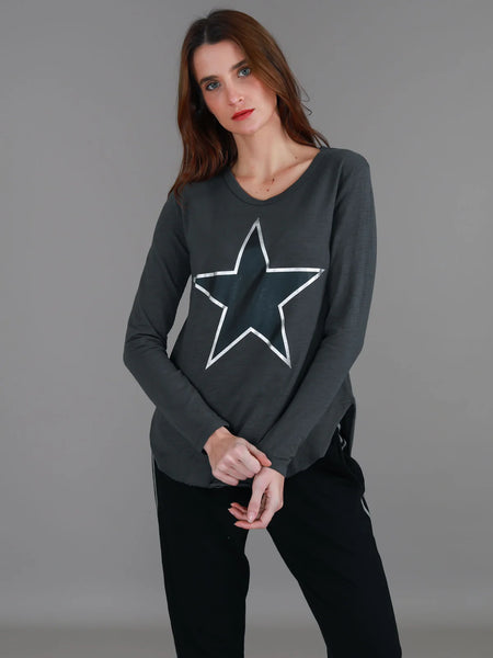 Wonder Silver Star Tee- Charcoal