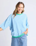 Mazie Stripe Ringer Sweat Azure/White Stripe