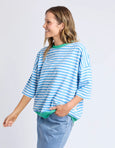 Mazie Stripe Ringer Sweat Azure/White Stripe