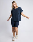 Throw On Short Sleeve Tee- Navy
