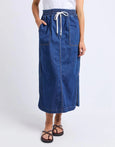 Clover Midi Denim Skirt- Mid Blue