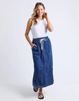 Clover Midi Denim Skirt- Mid Blue