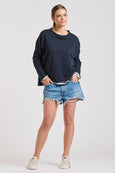 Raw Long Sleeve High-Low Sweat- French Navy