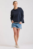 Raw Long Sleeve High-Low Sweat- French Navy