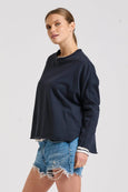 Raw Long Sleeve High-Low Sweat- French Navy