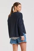 Raw Long Sleeve High-Low Sweat- French Navy