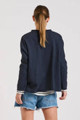 Raw Long Sleeve High-Low Sweat- French Navy