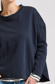 Raw Long Sleeve High-Low Sweat- French Navy