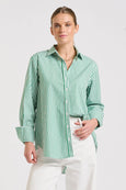 The Elodie Girlfriend Shirt- Green Stripe