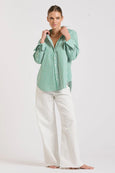 The Elodie Girlfriend Shirt- Green Stripe