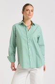 The Elodie Girlfriend Shirt- Green Stripe