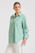 The Elodie Girlfriend Shirt- Green Stripe