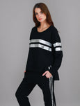 Theresa Two-Stripe Graphic Sweatshirt- Black/Silver