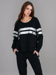 Theresa Two-Stripe Graphic Sweatshirt- Black/Silver