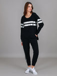 Theresa Two-Stripe Graphic Sweatshirt- Black/Silver