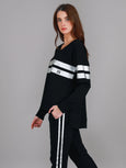 Theresa Two-Stripe Graphic Sweatshirt- Black/Silver
