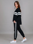 Theresa Two-Stripe Graphic Sweatshirt- Black/Silver
