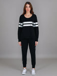 Theresa Two-Stripe Graphic Sweatshirt- Black/Silver