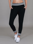 Fia Black/White Stripe Rib Jogger Pants- Black
