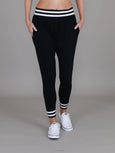 Fia Black/White Stripe Rib Jogger Pants- Black