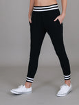 Fia Black/White Stripe Rib Jogger Pants- Black
