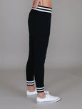 Fia Black/White Stripe Rib Jogger Pants- Black