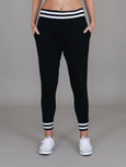 Fia Black/White Stripe Rib Jogger Pants- Black