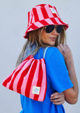 Stripe Drawcord Bag- Pink/Red