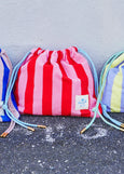 Stripe Drawcord Bag- Pink/Red