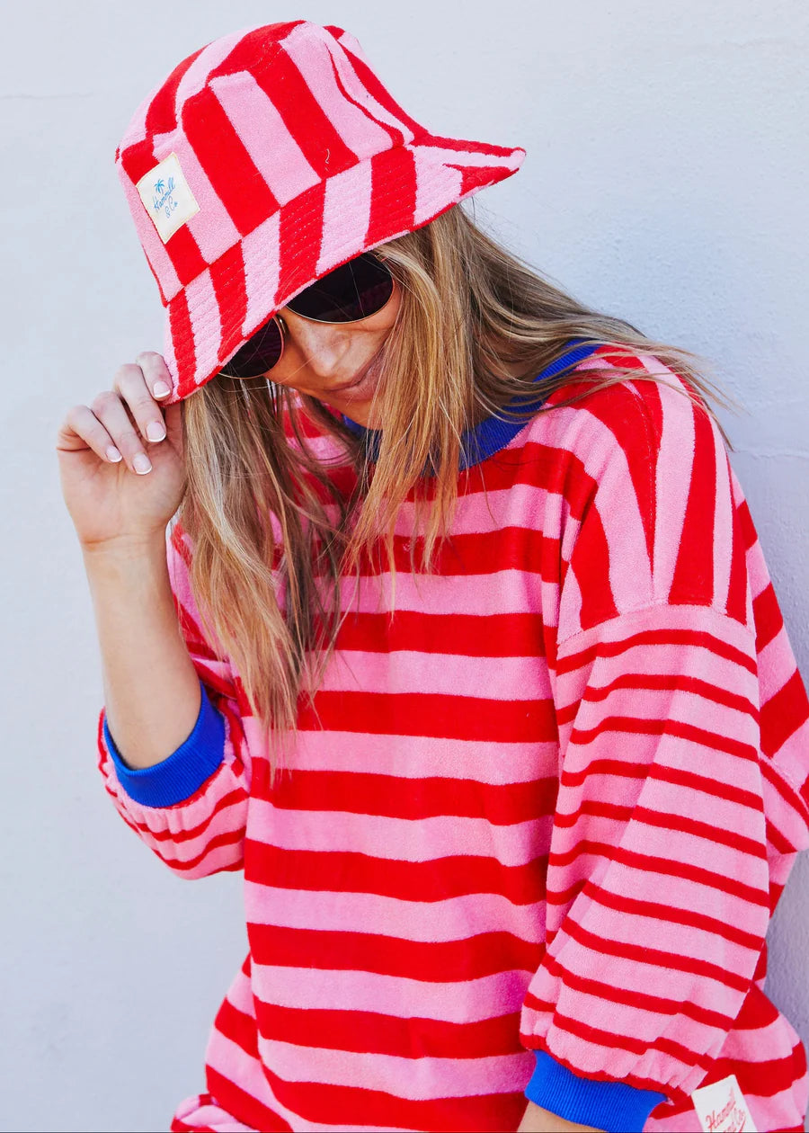 Stripe Bucket Hat- Pink/Red