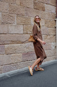 Rae Long Sleeve Midi Dress- Brown