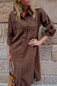 Rae Long Sleeve Midi Dress- Brown