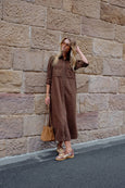 Rae Long Sleeve Midi Dress- Brown