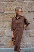 Rae Long Sleeve Midi Dress- Brown