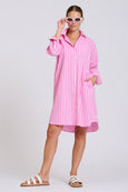 The Classic Shirt Dress- Double Pink Stripe