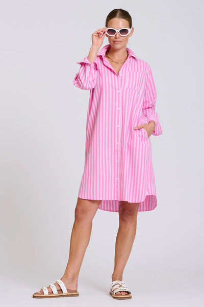 The Classic Shirt Dress- Double Pink Stripe