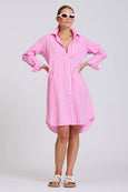 The Classic Shirt Dress- Double Pink Stripe