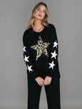 Sydney Leopard Star Sweater- Black