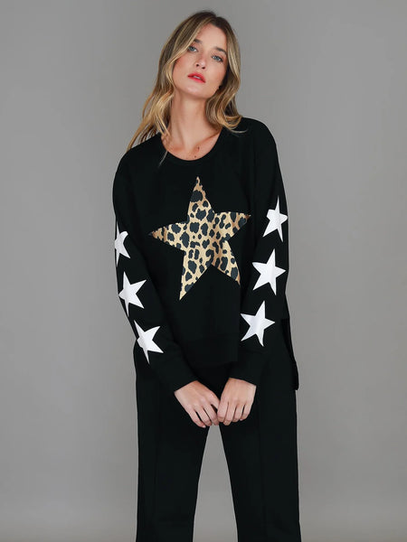Sydney Leopard Star Sweater- Black