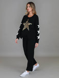 Sydney Leopard Star Sweater- Black