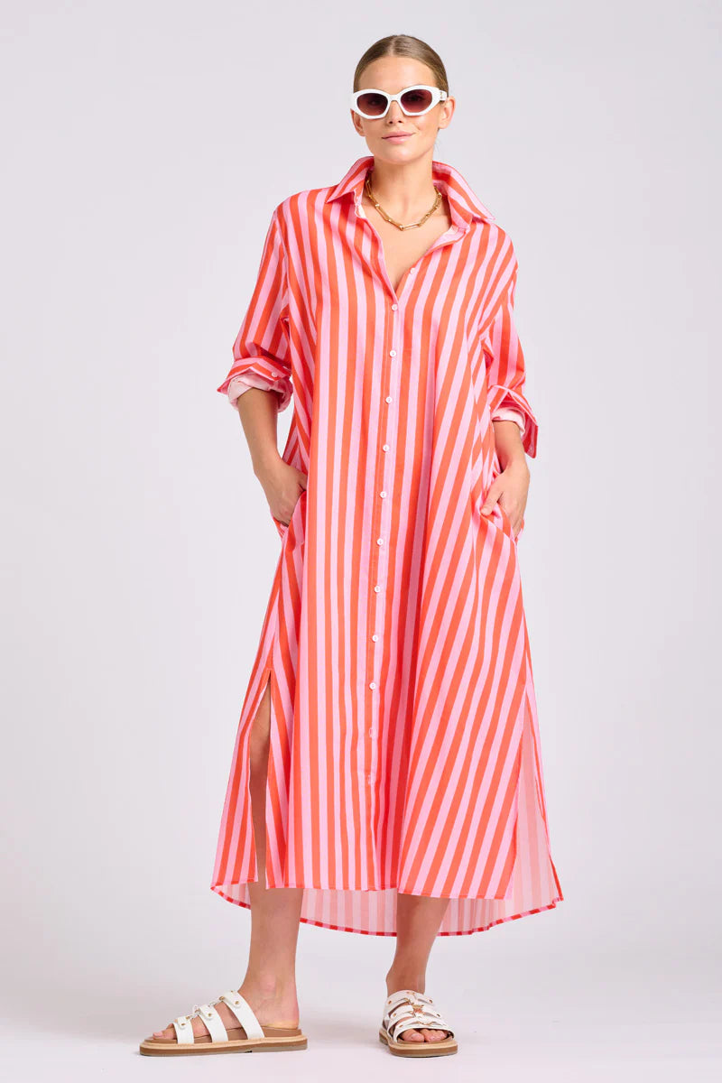 The Luna Dress- Pink Papaya Stripe