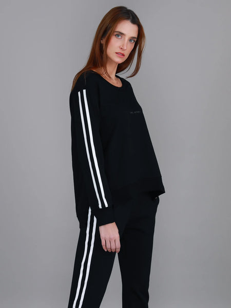 Jamie Two-Stripes Print Sweatshirt- Black