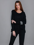 Jamie Two-Stripes Print Sweatshirt- Black