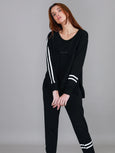Jamie Two-Stripes Print Sweatshirt- Black