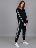 Jamie Two-Stripes Print Sweatshirt- Black