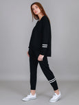 Jamie Two-Stripes Print Sweatshirt- Black