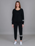 Jamie Two-Stripes Print Sweatshirt- Black