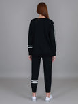 Jamie Two-Stripes Print Sweatshirt- Black
