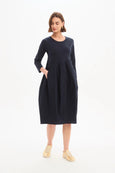 Diagonal Seam Combi Dress- Black