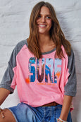 Surf Batwing Tee- Pink/Charcoal